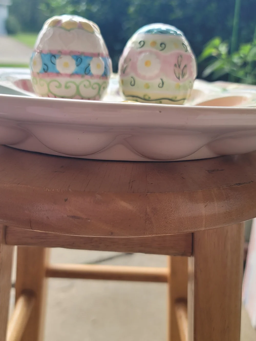 Vintage Hand-Painted Easter Egg Salt & Pepper Shakers on Pastel Egg Tray